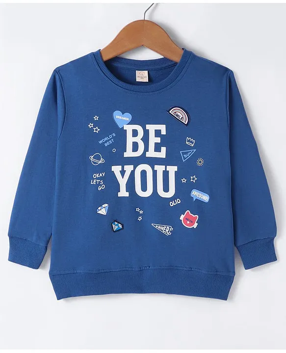 Buy Olio Kids Cotton Knitted Full Sleeves Sweatshirt With Text Print Blue for Girls 2 3 Years Online in India Shop at FirstCry 18611634