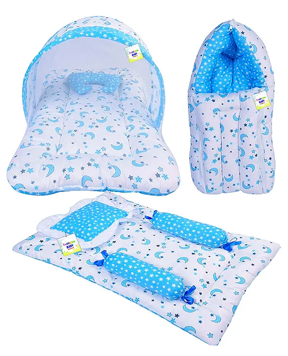 Babytoons Combo of Baby Bed with Net Carry Bag Pcs Bedding Set(0-6  Months)