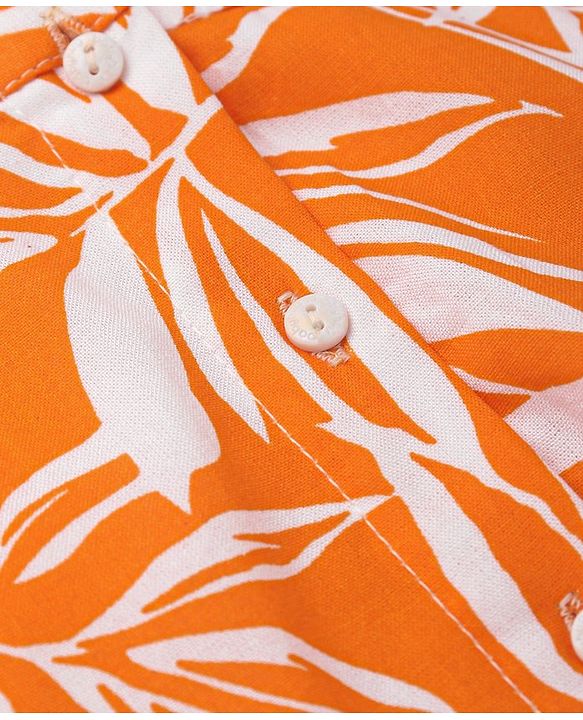 Babyhug Rayon Woven Front Open Half Sleeves Top with Knot Detailing & Abstract Print - Orange