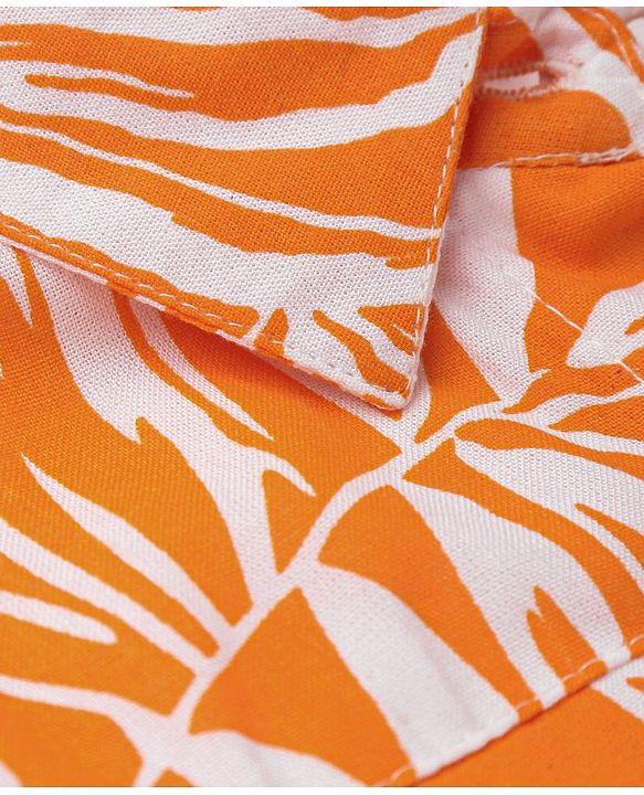 Babyhug Rayon Woven Front Open Half Sleeves Top with Knot Detailing & Abstract Print - Orange