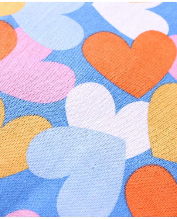 Babyhug Cotton Knit Full Sleeves Sleep Suit With Heart Print - Light Blue