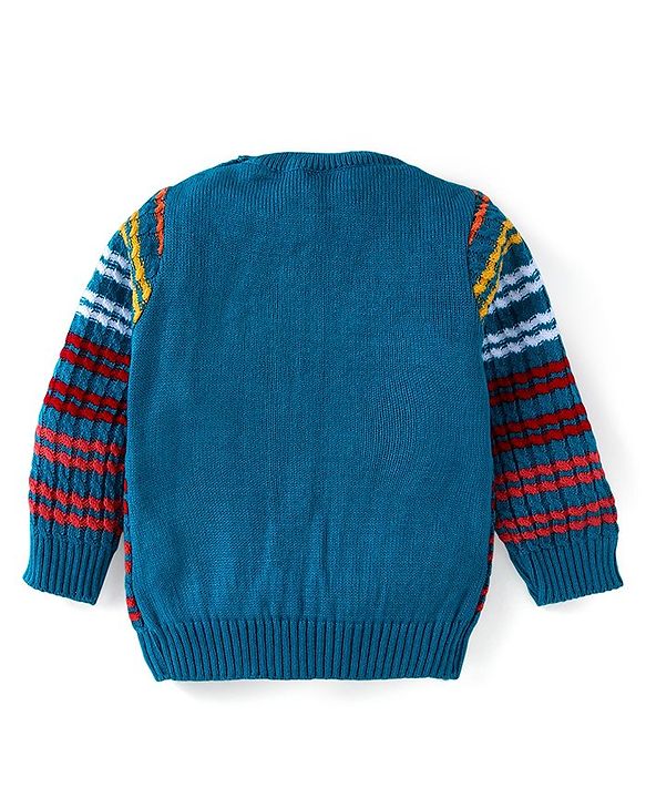 Babyhug Knitted Full Sleeves Striped Pullover Sweater - Royal Blue & Red