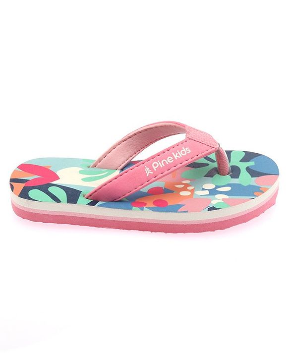 Pine Kids Slip On Flip Flops With Floral Print - Pink