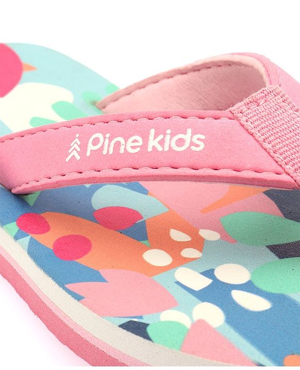 Pine Kids Slip On Flip Flops With Floral Print - Pink