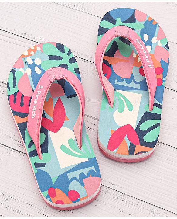 Pine Kids Slip On Flip Flops With Floral Print - Pink