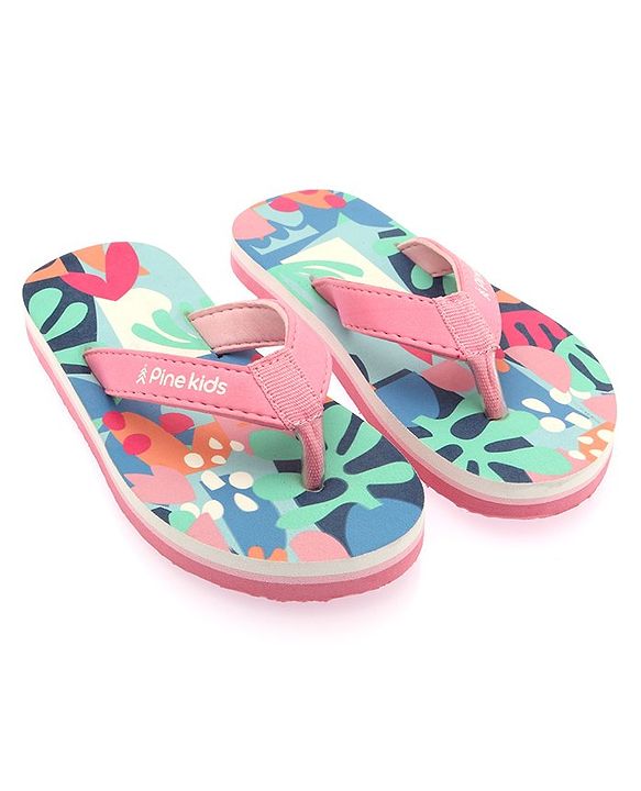 Pine Kids Slip On Flip Flops With Floral Print - Pink