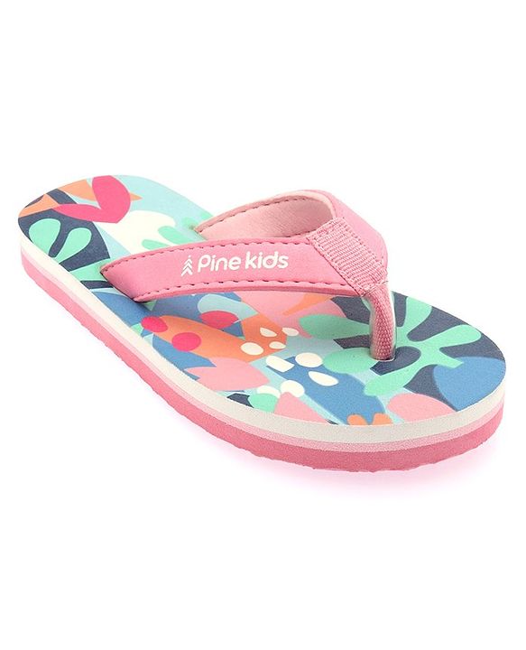 Pine Kids Slip On Flip Flops With Floral Print - Pink