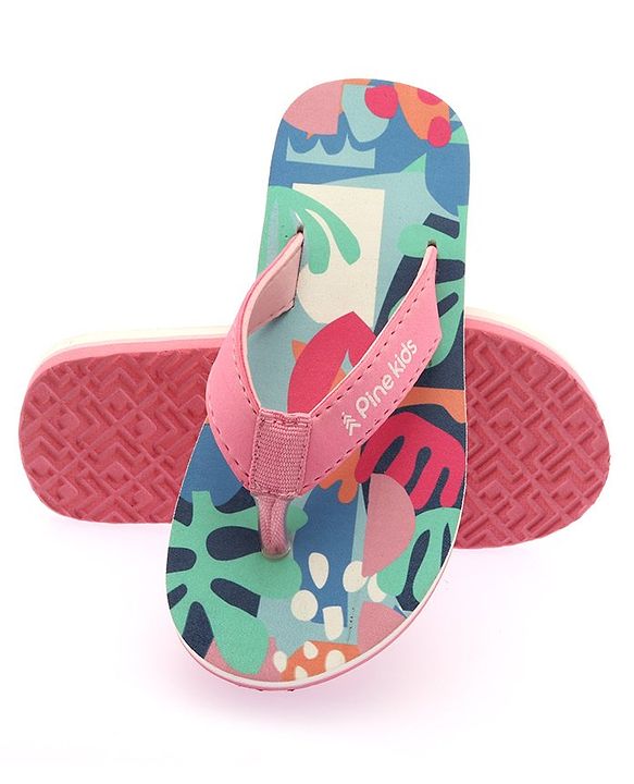 Pine Kids Slip On Flip Flops With Floral Print - Pink