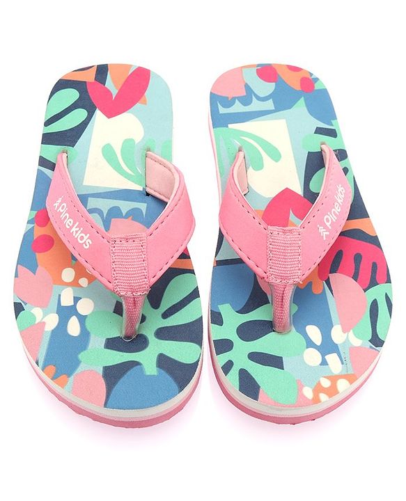 Pine Kids Slip On Flip Flops With Floral Print - Pink