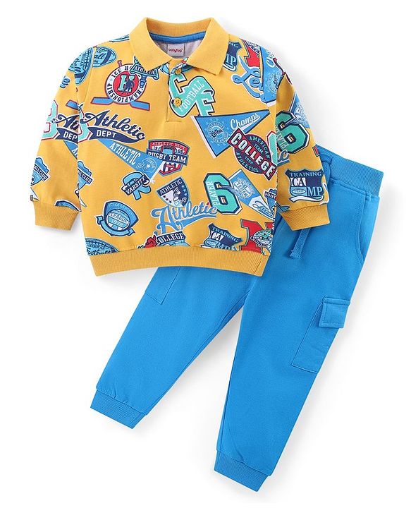 Babyhug Cotton Knit Full Sleeves Cut & Sew Printed with Terry Embroidery Detailing Sweatshirt - Yellow main image 1