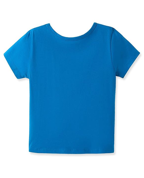 Pine Kids Single Jersey Knit Half Sleeves Floral & Text Printed Night Suit - Blue & Green