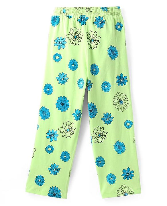 Pine Kids Single Jersey Knit Half Sleeves Floral & Text Printed Night Suit - Blue & Green