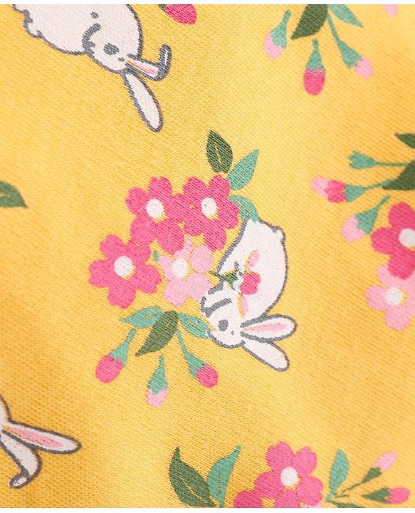 Babyhug 100 % Cotton Full Sleeves Romper with Hairband Booties Frill Detailing & Floral Print - Yellow