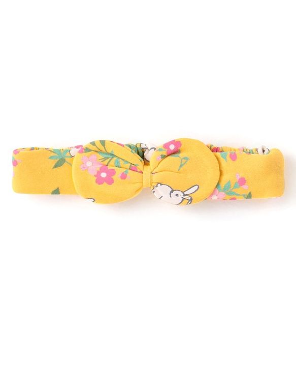 Babyhug 100 % Cotton Full Sleeves Romper with Hairband Booties Frill Detailing & Floral Print - Yellow