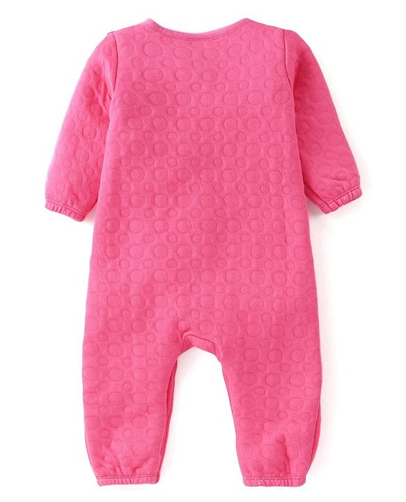 Babyhug Winter Polyfill Full Sleeves Romper with Cap & Booties Frill Detailing - Pink