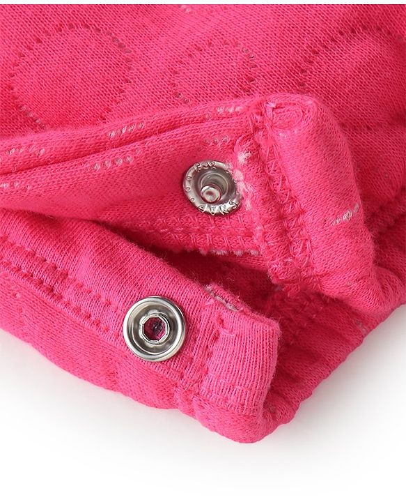 Babyhug Winter Polyfill Full Sleeves Romper with Cap & Booties Frill Detailing - Pink