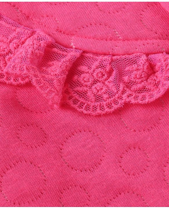 Babyhug Winter Polyfill Full Sleeves Romper with Cap & Booties Frill Detailing - Pink