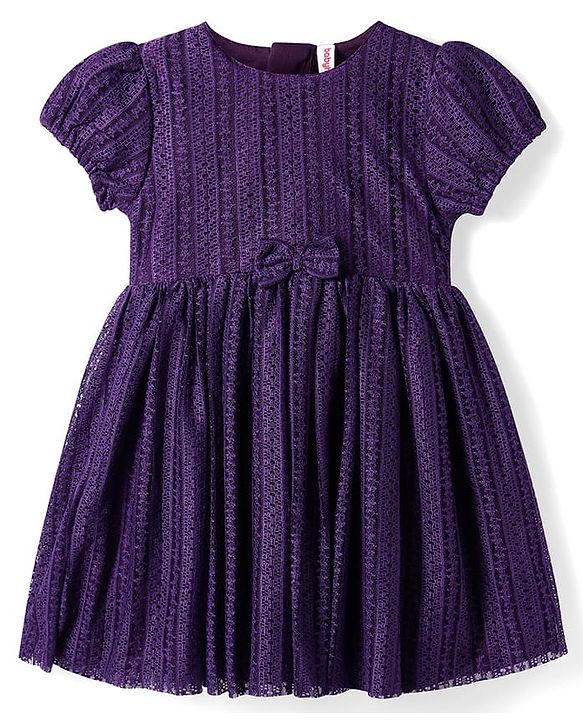 Babyhug Woven Frill Sleeves A Line Tiered Party Dress with Floral Corsage - Dark Pink main image 1