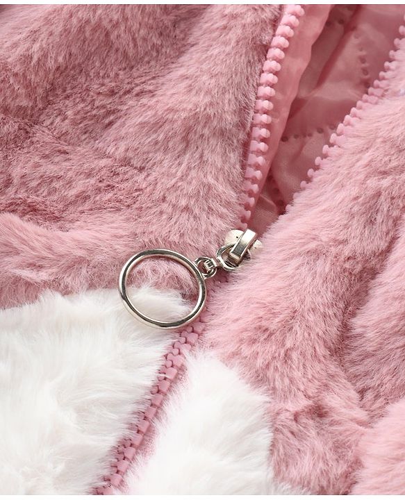 Babyhug Full Sleeves Fur Hooded Winter Jacket with Pom Pom - Light Pink