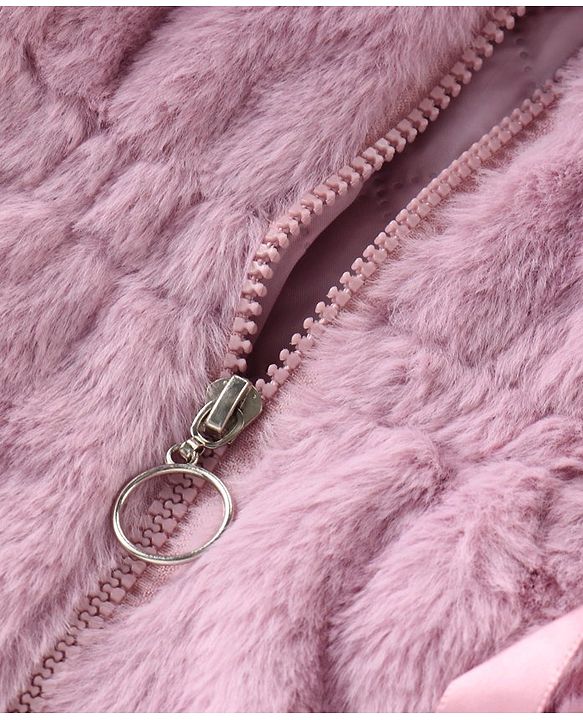 Babyhug Full Sleeves Fur Hooded Winter Jacket with Ribbons - Pink