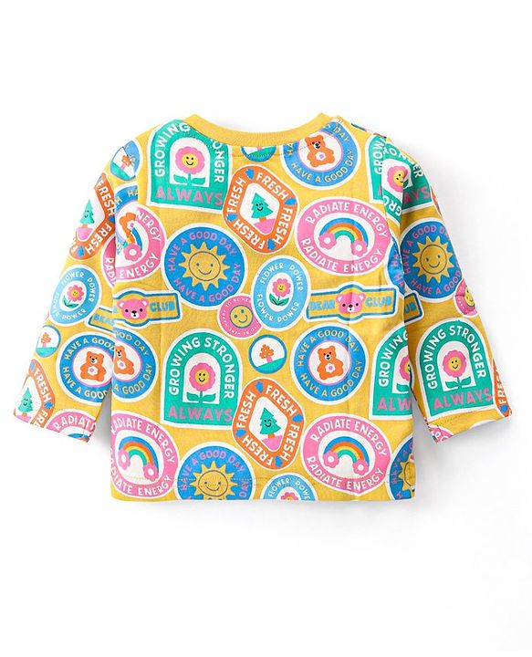 Babyhug Cotton Knit Full Sleeves Night Suit with Sun & Floral Print - Yellow
