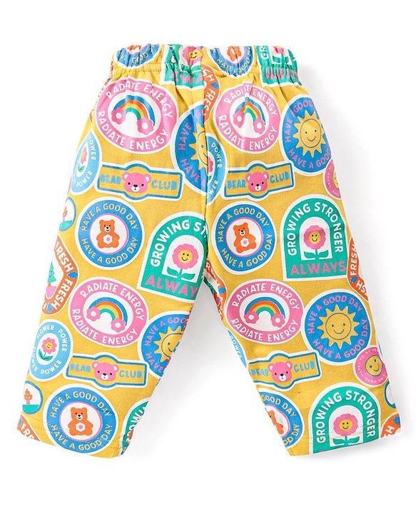 Babyhug Cotton Knit Full Sleeves Night Suit with Sun & Floral Print - Yellow