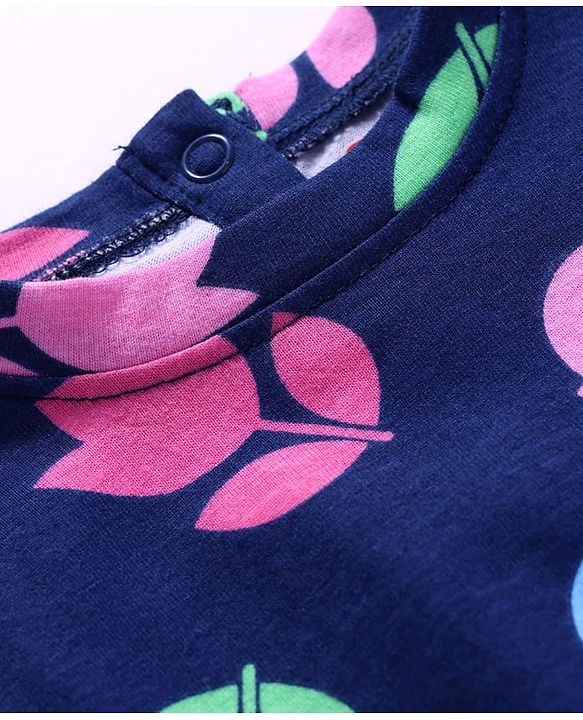 Babyhug Cotton Knit Full Sleeves Top with Floral Print - Navy Blue