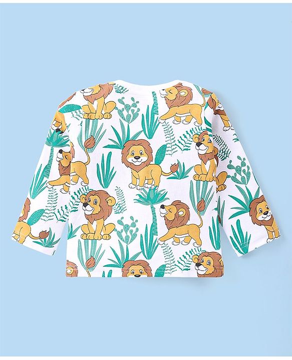 Babyhug Cotton Knit Full Sleeves Night Suit Lion Print - White