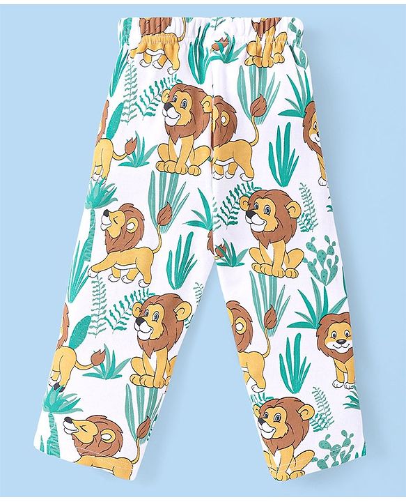 Babyhug Cotton Knit Full Sleeves Night Suit Lion Print - White