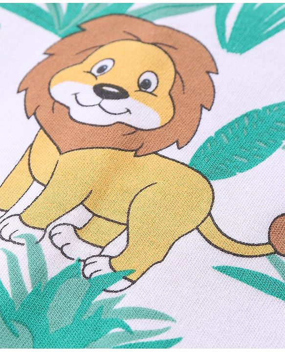 Babyhug Cotton Knit Full Sleeves Night Suit Lion Print - White