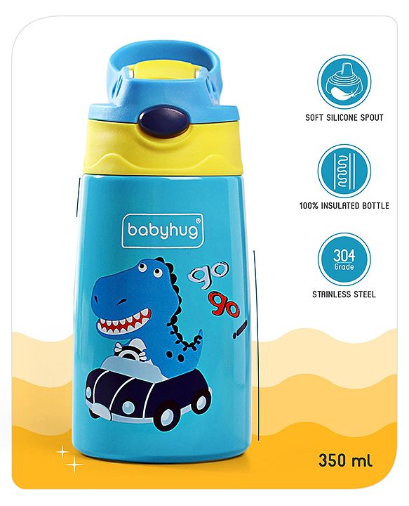 Babyhug Stainless Steel Insulated Sipper Bottle Dino Print Blue  - 350 ml