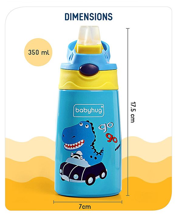 Babyhug Stainless Steel Insulated Sipper Bottle Dino Print Blue  - 350 ml