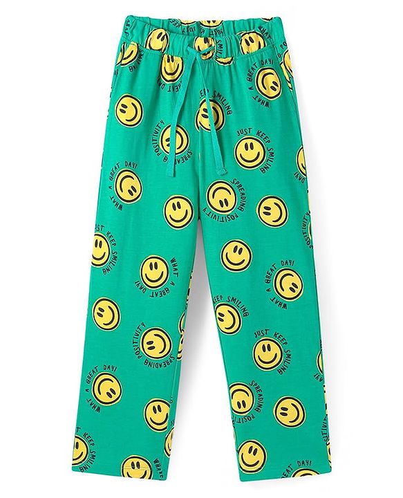 Pine Kids Single Jersey Knit Full Sleeves Smiley Printed Night Suit - Green