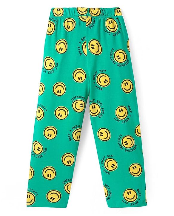 Pine Kids Single Jersey Knit Full Sleeves Smiley Printed Night Suit - Green