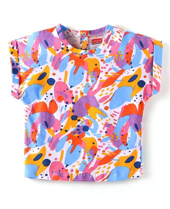 Babyhug Cotton Knit Half Sleeves T-Shirt with Abstract Print - White