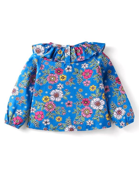 Babyhug Full Peasant Sleeves Top With Floral Print - Blue