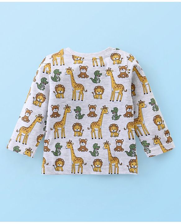Babyhug Cotton Knit Full Sleeves Night Suit Wild Animals  Print - Light Grey
