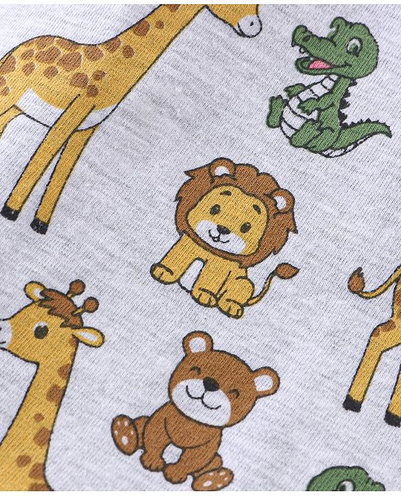 Babyhug Cotton Knit Full Sleeves Night Suit Wild Animals  Print - Light Grey