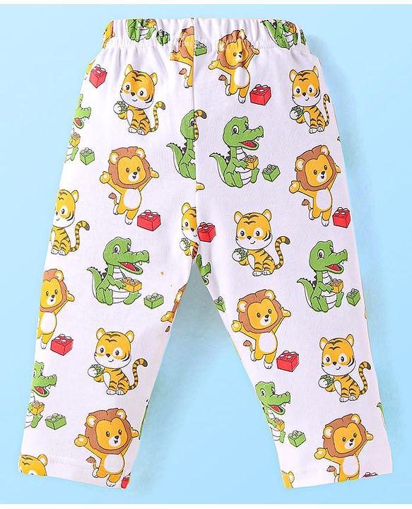 Babyhug Cotton Knit Full Sleeves Animal Printed Night Suit - White
