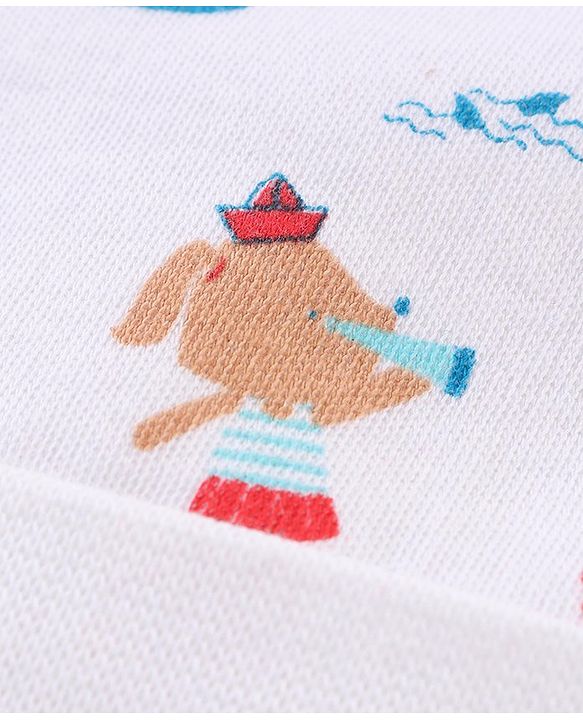 Babyhug 100% Cotton Knit Cap With Animals Print Off White - Diameter 11 cm