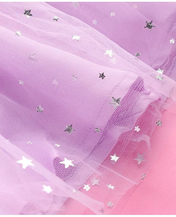 Babyhug Woven Frill Sleeves Foil Printed A  Line Party Frock with Bow Applique - Lilac
