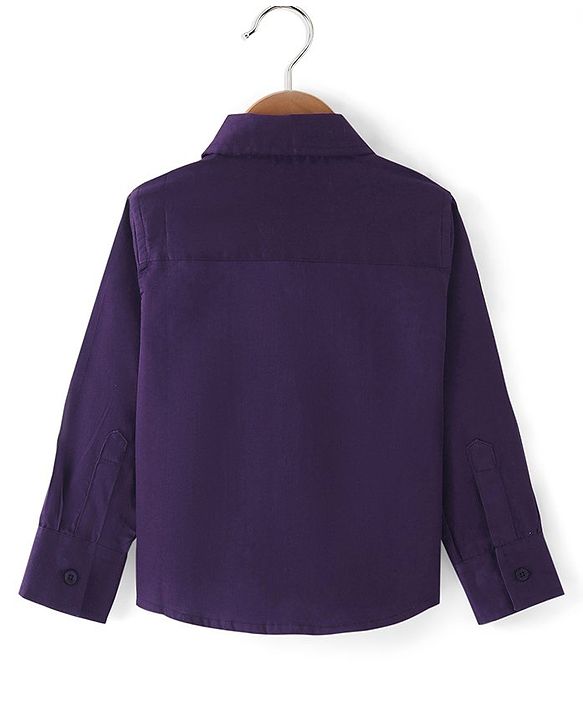 Babyhug Cotton Woven Full Sleeves Party Shirt Solid Colour with Pintuck Design & Bow - Purple