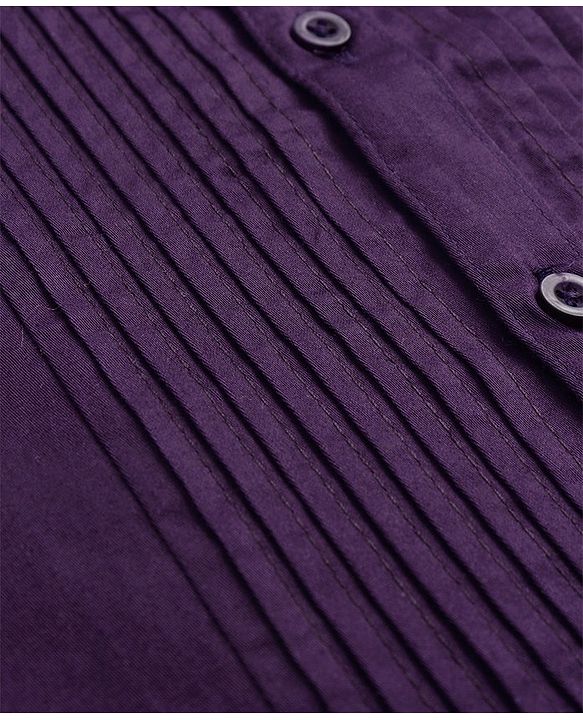 Babyhug Cotton Woven Full Sleeves Party Shirt Solid Colour with Pintuck Design & Bow - Purple