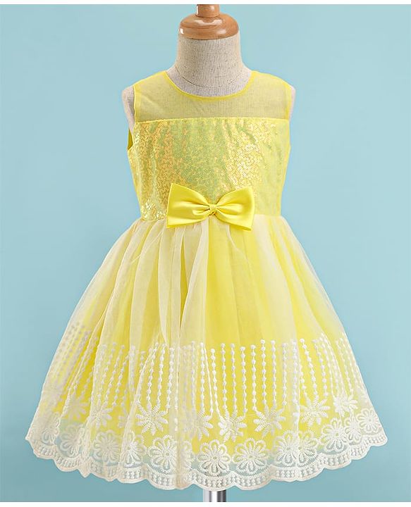 Babyhug Woven Full Puffed Sleeves Fit & Flare Floral Embroidered Frock with Shrug - Lemon Yellow