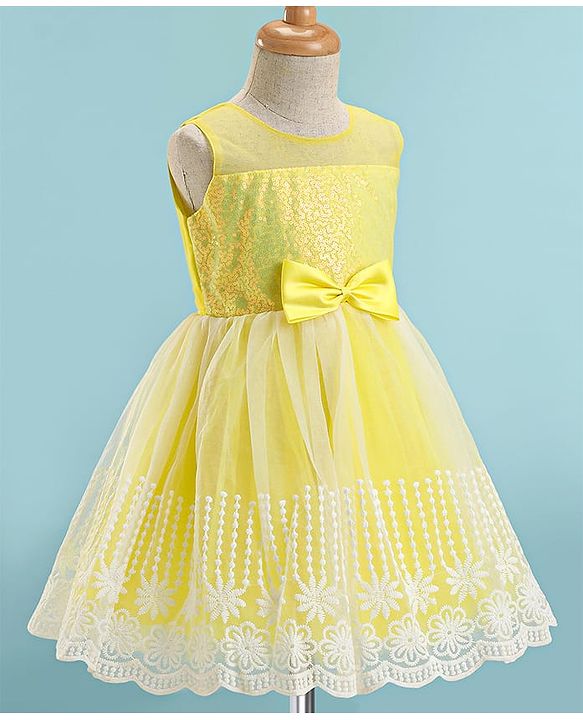 Babyhug Woven Full Puffed Sleeves Fit & Flare Floral Embroidered Frock with Shrug - Lemon Yellow