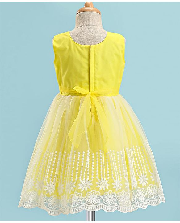 Babyhug Woven Full Puffed Sleeves Fit & Flare Floral Embroidered Frock with Shrug - Lemon Yellow
