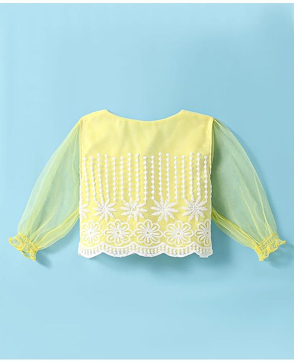 Babyhug Woven Full Puffed Sleeves Fit & Flare Floral Embroidered Frock with Shrug - Lemon Yellow