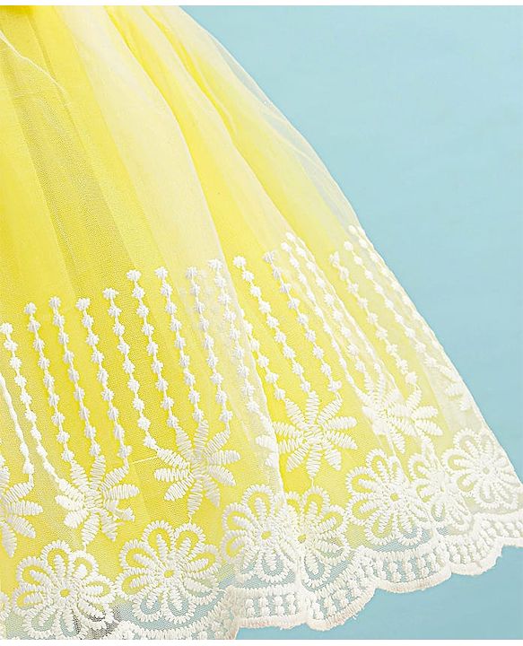 Babyhug Woven Full Puffed Sleeves Fit & Flare Floral Embroidered Frock with Shrug - Lemon Yellow