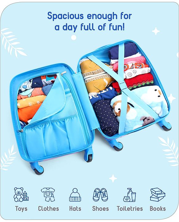 Babyhug Kid's Small 1 Day Trip Trolley Bag Tiger Print Blue -18 Inches| Shock Resistant| Telescopic Handle| Water Resistant| Easy Zipper Closure| Durable Swivel Wheels
