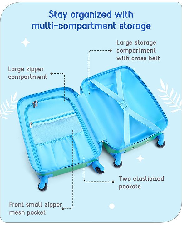 Babyhug Kid's Small 1 Day Trip Trolley Bag Tiger Print Blue -18 Inches| Shock Resistant| Telescopic Handle| Water Resistant| Easy Zipper Closure| Durable Swivel Wheels